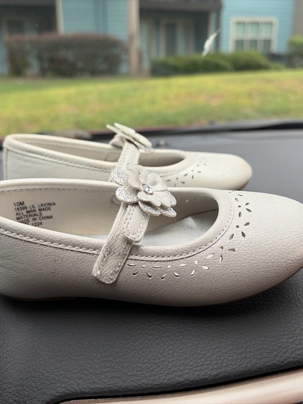 Rachel Shoes Cream Mary Jane Flats with Floral Strap